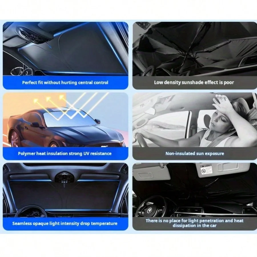 Car Sunshade, Windshield Sunshade, Car Interior Sun Protection and Heat Insulation Device, Foldable Car Sunshade Panel. image 5
