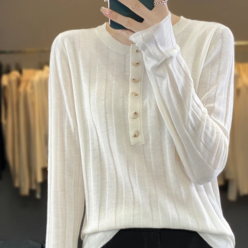 2024 New Spring and Autumn O-Neck Cashmere Sweater Women Long Sleeve Top Knit Pullover Solid Color Base