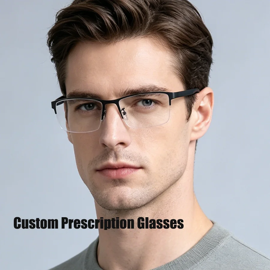 Customize Prescription Glasses Men Multi-Focal Progressive Photochromic Anti-Blue Light Myopia Hyperopia Eyeglasses 12012