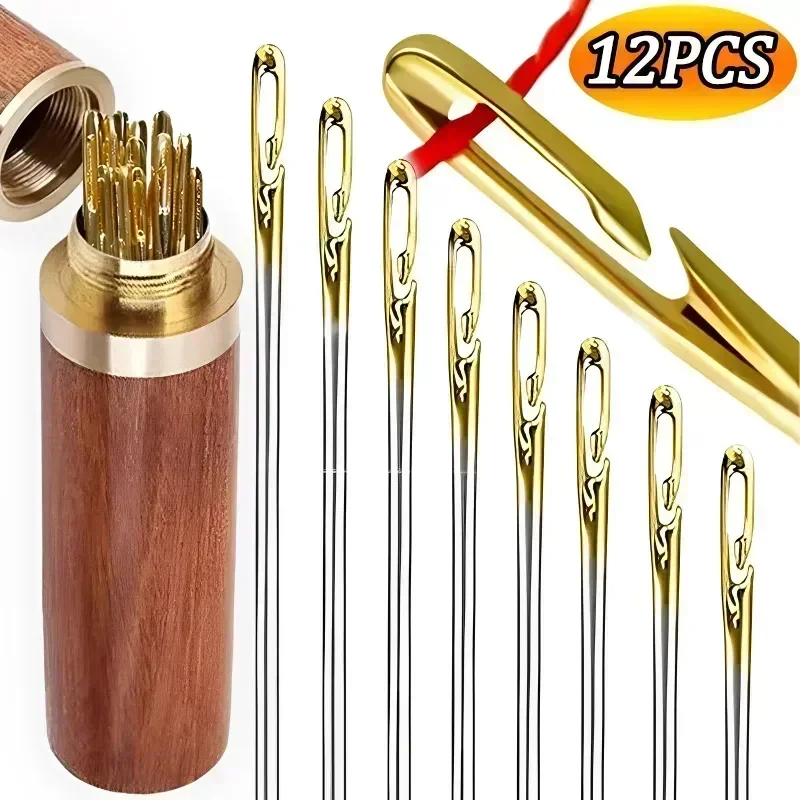 12PCS Side Holes Blind Needles Sewing Stainless Steel Elderly Needle for Sewing Household DIY Jewerly Beading Threading Needles