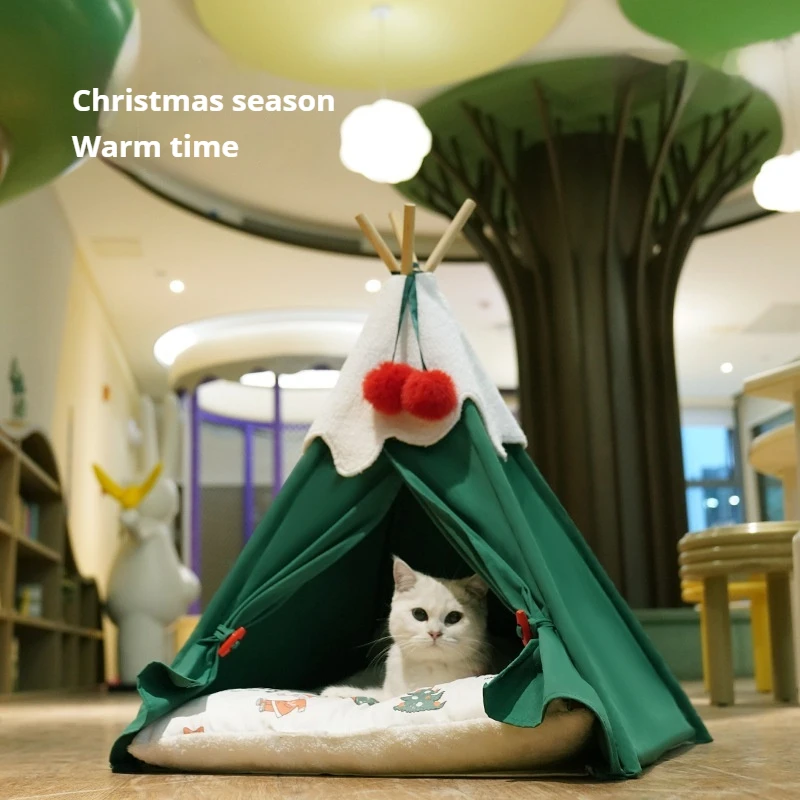 

Christmas Tree Cat House Pet Thickening Tent Bed Kennel New Year Holiday Winter Warm Semi-Closed Cat House Deep Sleep Nest Bed