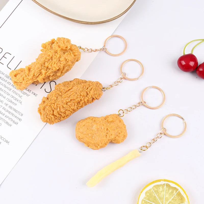 Funny Fried Chicken Leg Chicken Wing Keychain Creative Mini Simulation Food Pendant With Key Ring For Handbag Purse Accessories