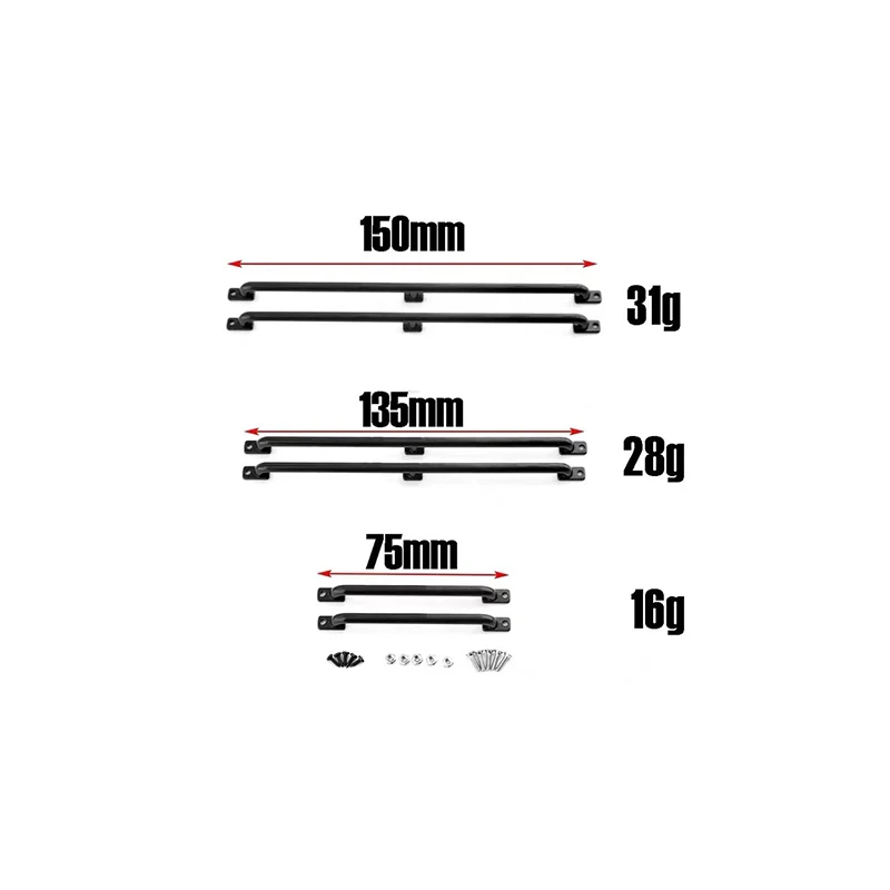 2pcs Metal Handrail for TRX4 SCX10 RC Crawler 75/135/150mm, Durable Armrest for Toyota Cherokee D90 D110, Upgrade Parts for 1/10