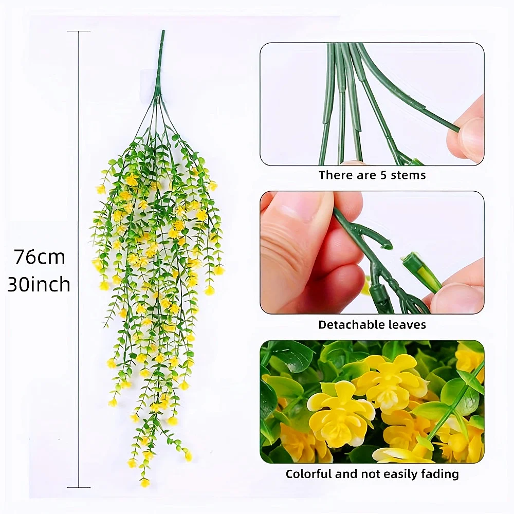 2/3/4pcs Artificial Hanging Flowers Fake Daisy Eucalyptus Flowers UV Resistant Plants For Indoor Outdoor Garden - wedding- Decor