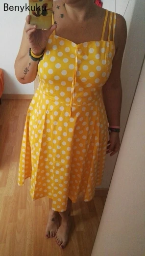 Polka Dot Vintage 1950s Yellow Dress Plus Size 4xl Women Summer Elegant Strap Pin up 60s Tunic Summer Rockabilly Cotton Dresses