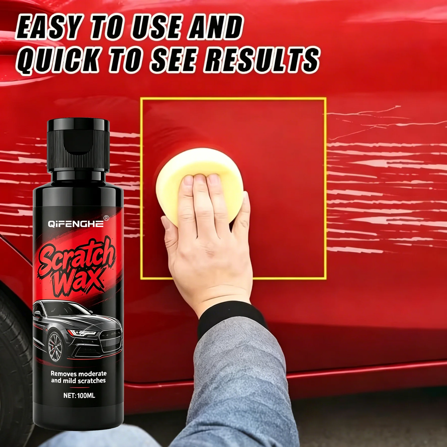 Professional Grade Car Scratch Wax, Removes Moderate & Light Scratches, Polishes & Protects Car Paint for Long-Lasting Shine