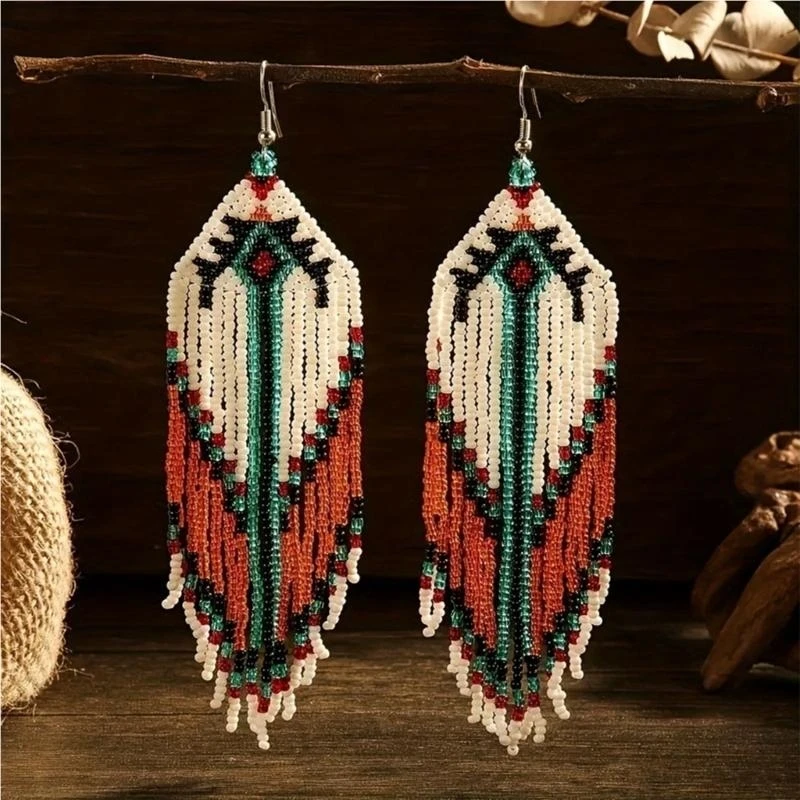 Ethnic Beaded Tassels Earrings Vintage Floral Ear Rings Accessories Lightweight Handmade Jewelry for Women
