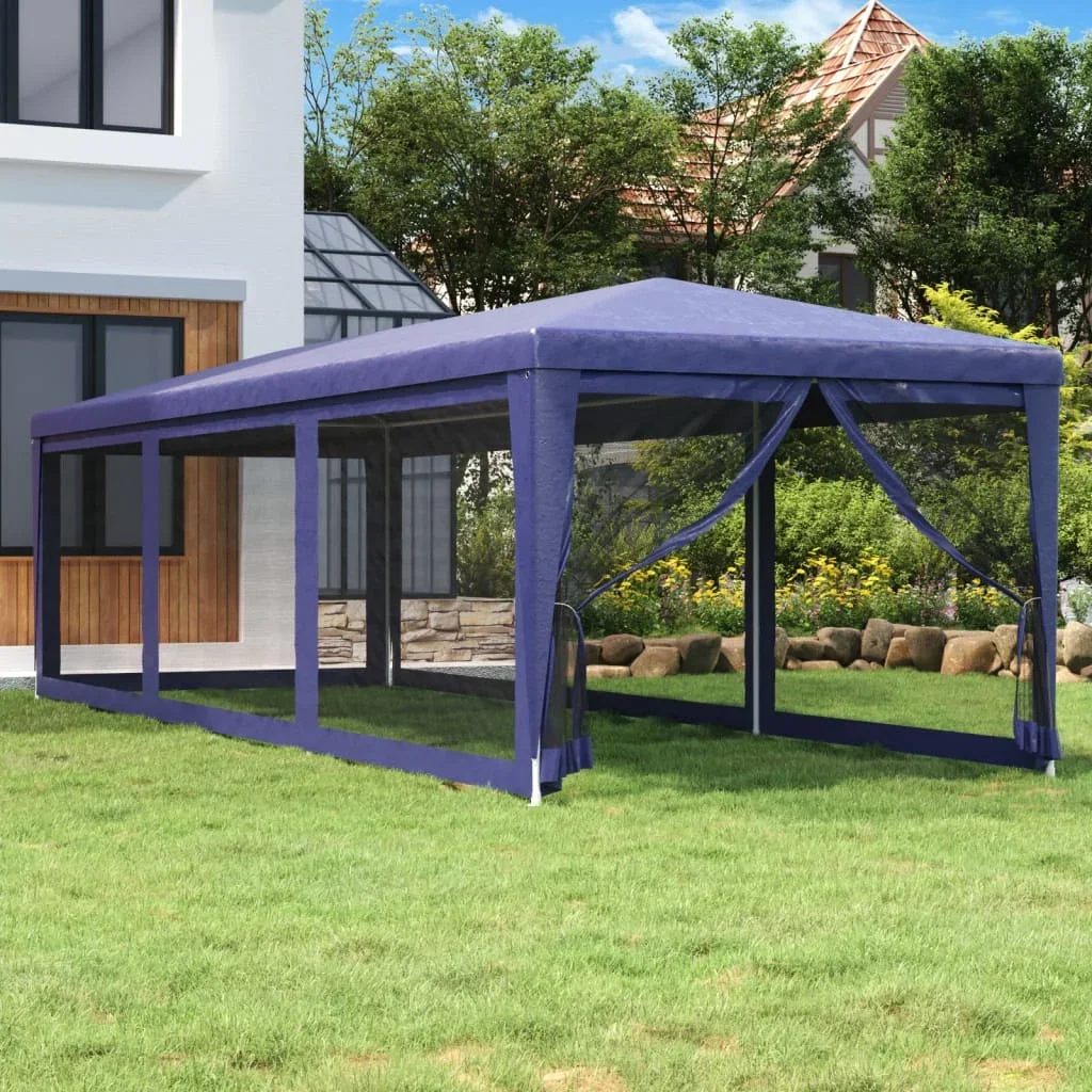 Vidaxl Blue Party Tent With Mesh Sidewalls 3X9 Hdpe Outdoor Umbrella,Outdoor Size 8