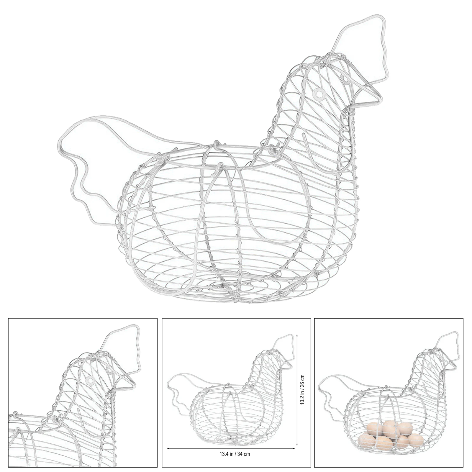 White Iron Art Eggs Storage Basket Chicken Shaped Egg Holder Household Vegetables Fruit Container Organizer Rack Basket