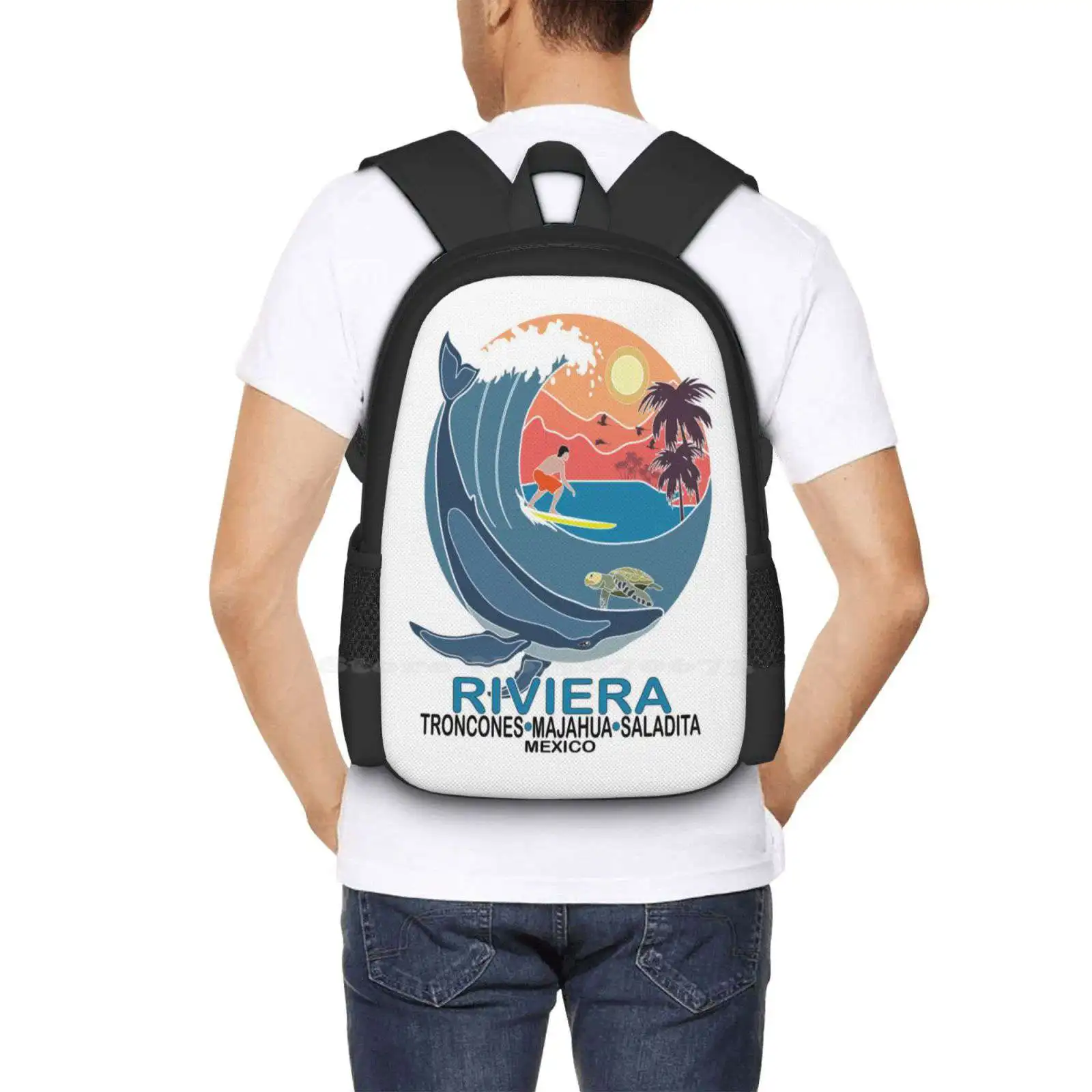 Mochila para estudiantes con diseño de Riviera Troncones, Majahua, Saladita