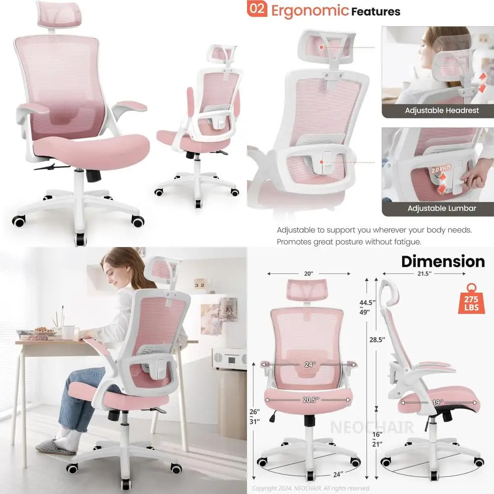 

Ergonomic High-Back Mesh Office Chair with Adjustable Armrests, Lumbar Support, and Flip-up Armrests for Comfortable Home Use (P