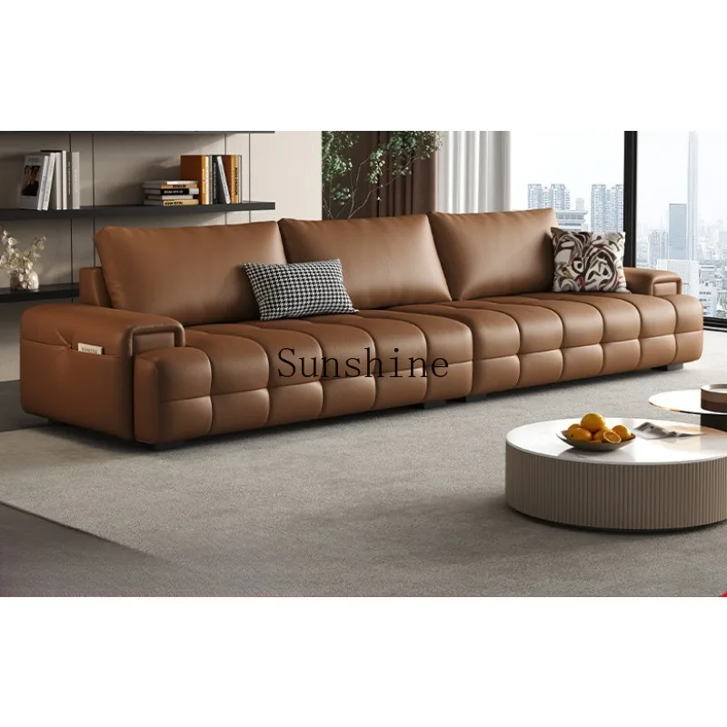 Italian first-layer leather living room straight sofa furniture