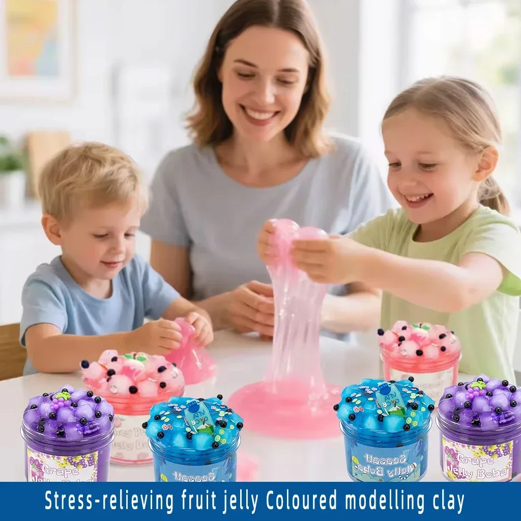 J1J-Stress-relieving Fruit Jelly Coloured Modelling Clay Slime Set Super Soft Non-StickyFunny DIY Crystal Mud Reduce Stress Toys