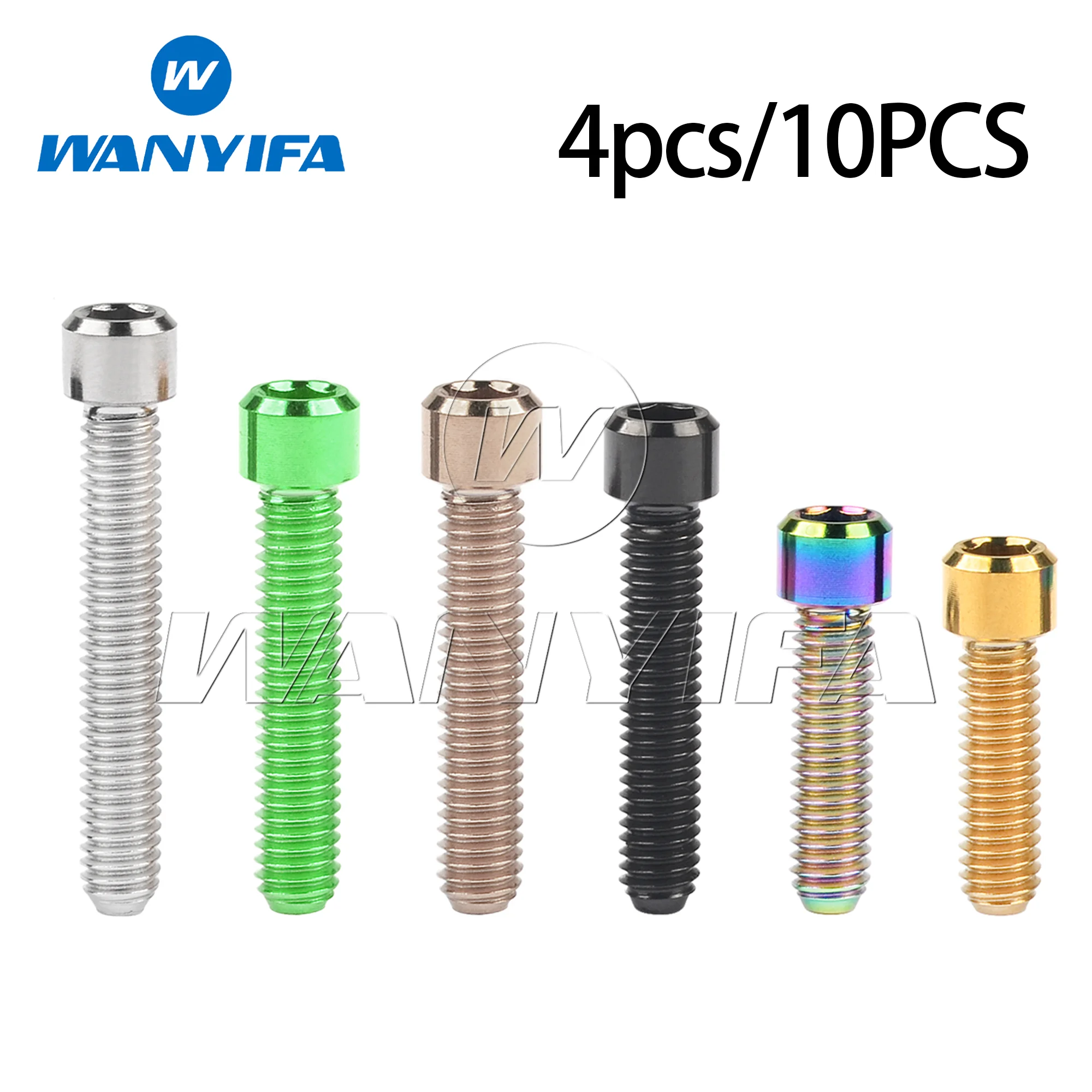 

Wanyifa Titanium Bolts M4x10/13.5/15/20/25mm Allen Key Head Titanium Alloy Grade 5 Screws for Bicycle 4pcs/10pcs