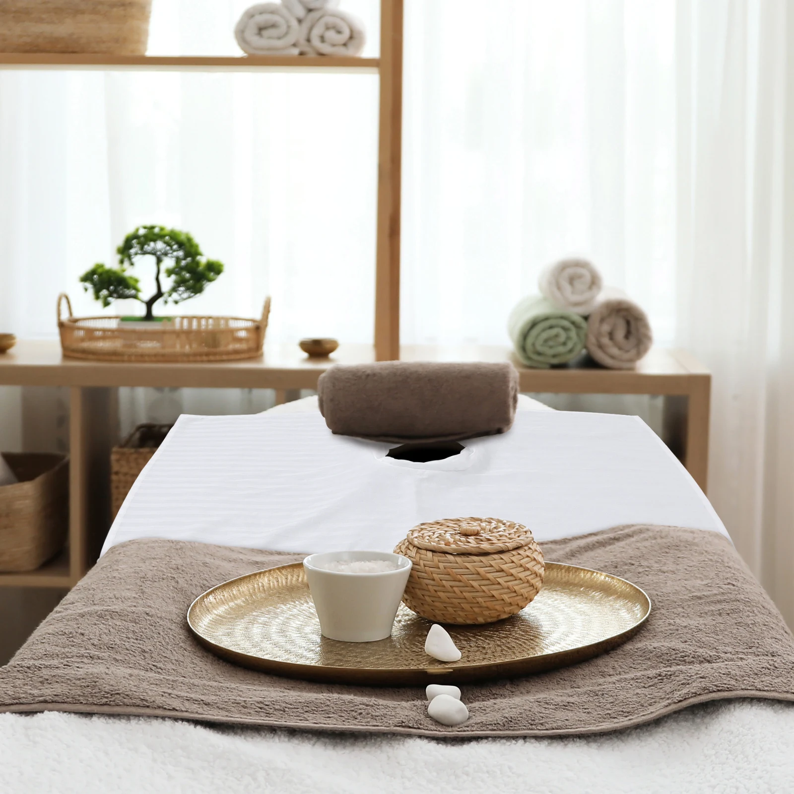

Massage Table Sheets Disposable Satin Beauty Salon Cloth Spa Bed Cover with Hole for Breathing Easy Cleaning White Blanket Small