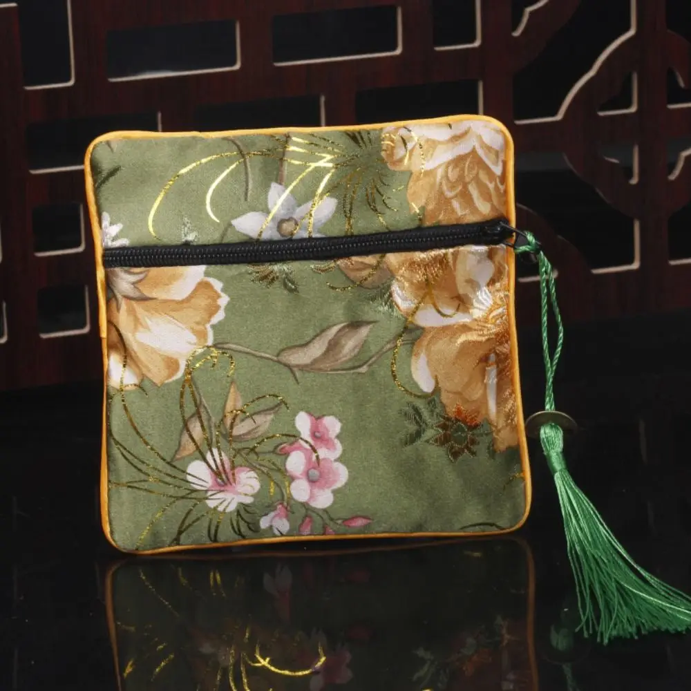 

Portable Cloth Embroidery Coin Pouch Flower Copper Cash Pendant Jewelry Storage Bag Tassel Jewelry Organizer Cloth Wallet Daily
