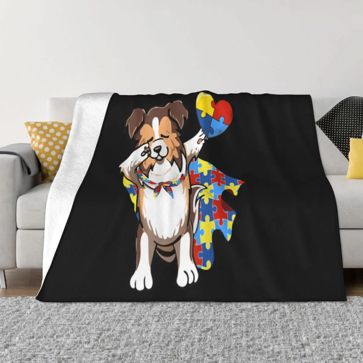 Cute Dabbing Sheltie Dog Autism Awareness Gifts Adult Youth Street Style Personalized Fitness Throw Blanket