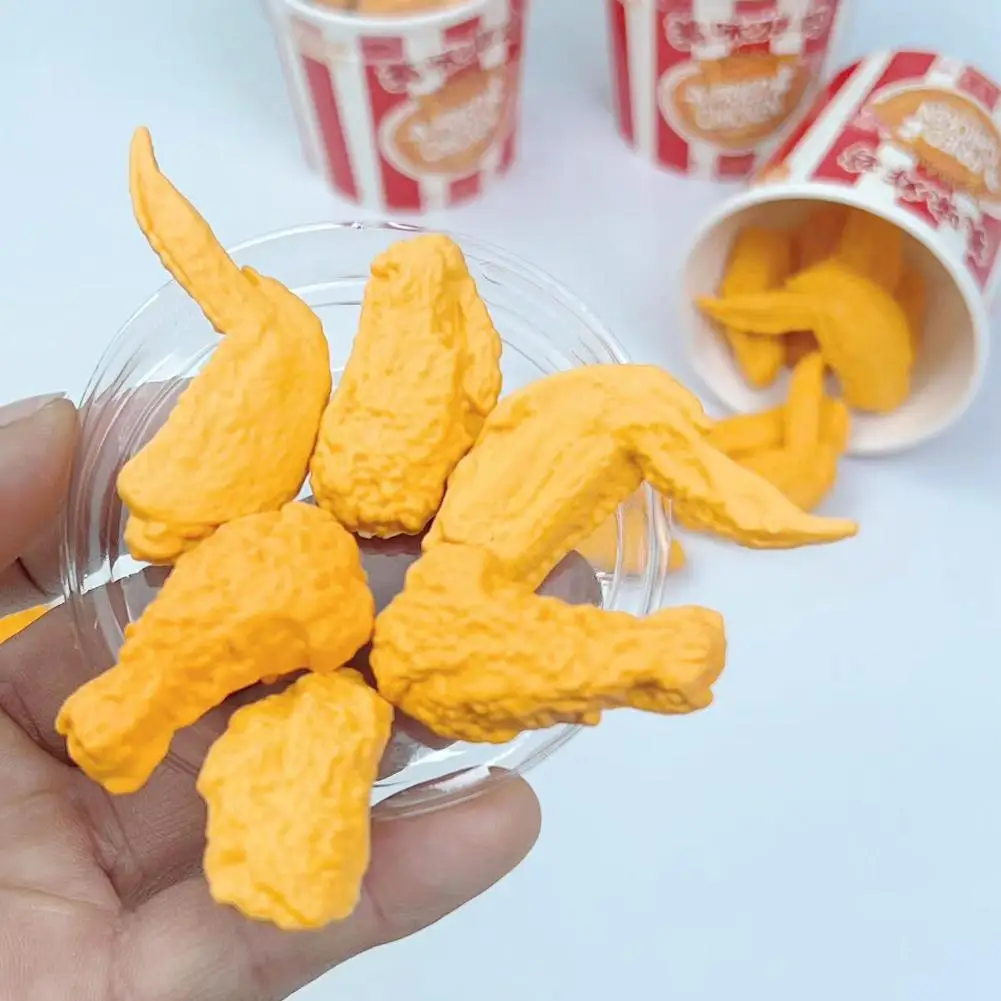 الإبداعية الدجاج المقلي مجموعة ممحاة عصا الطبل Kawaii القرطاسية للأطفال الأسرة دلو الكرتون محاكاة ممحاة #2