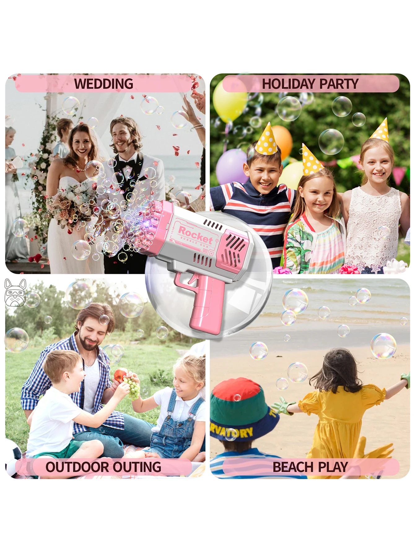 مسدس فقاعات مسحوق سحري ذو 40 فتحة، مسدس فقاعات أوتوماتيكي للأطفال جاتلينج، أضواء ملونة لامعة في الليل #5