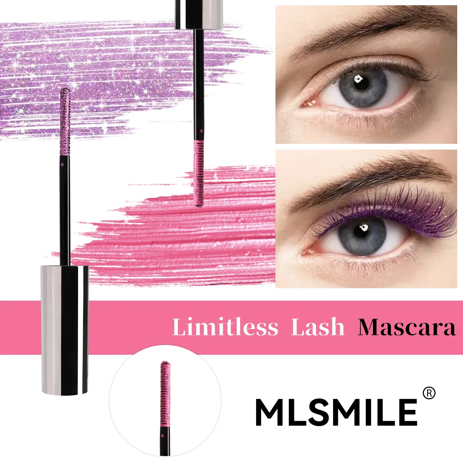 Mascara nacré diamant imperméable à séchage rapide, longue durée, sans bavures, recourbé, volumateur, rehausseur de cils à paillettes