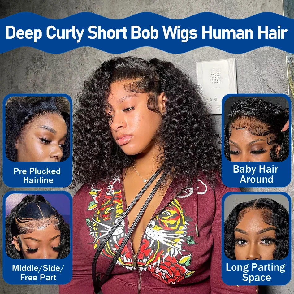 Loose Deep Wave Short Bob Wigs Human Hair 13x4 Deep Curly Short Human Hair Wigs Prepluck Transparent Lace Frontal Wigs For Women