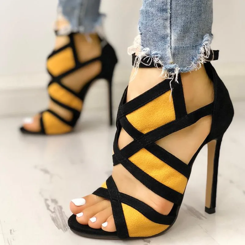 Pumps Cross-tied Sandals Shoes Women Sexy High Heel Peep Toe Back Zip Sandals Plus Size 43 Female Footwear 2021 New Fshion