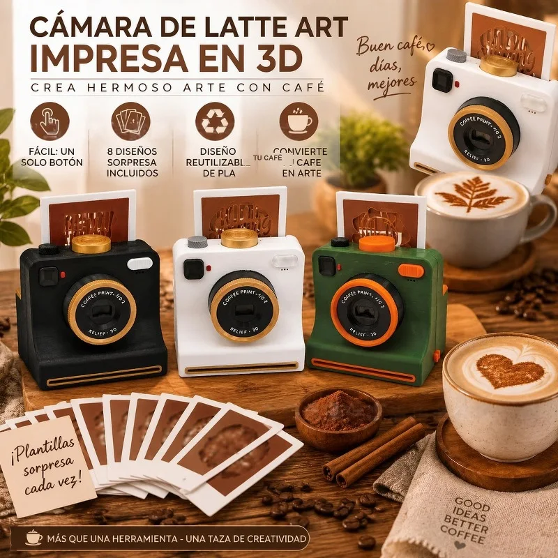 Winter Coffee Stencil Camera Latte Art Tool Replaceable Cards One Touch Press DIY Cappuccino Christmas Kitchen Decor Gift