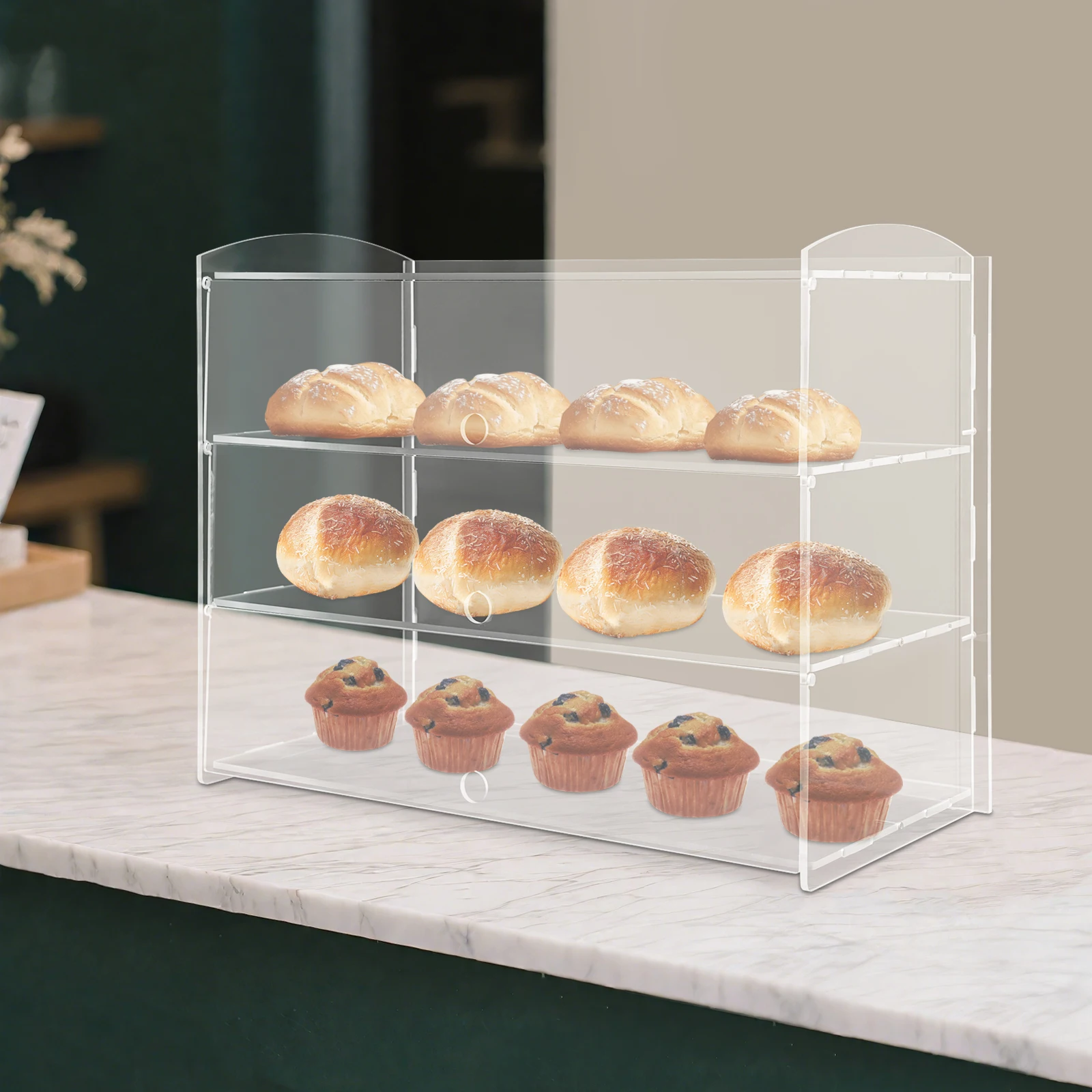 

Transparent Acrylic 49x23x39cm Three-layer Dessert Display Case Bread Dust-proof Display Case