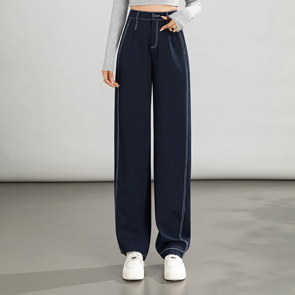 

Blue wide leg pants women 2024 spring new fashion high-waisted imitation denim casual pants feel slimming straight leg pants