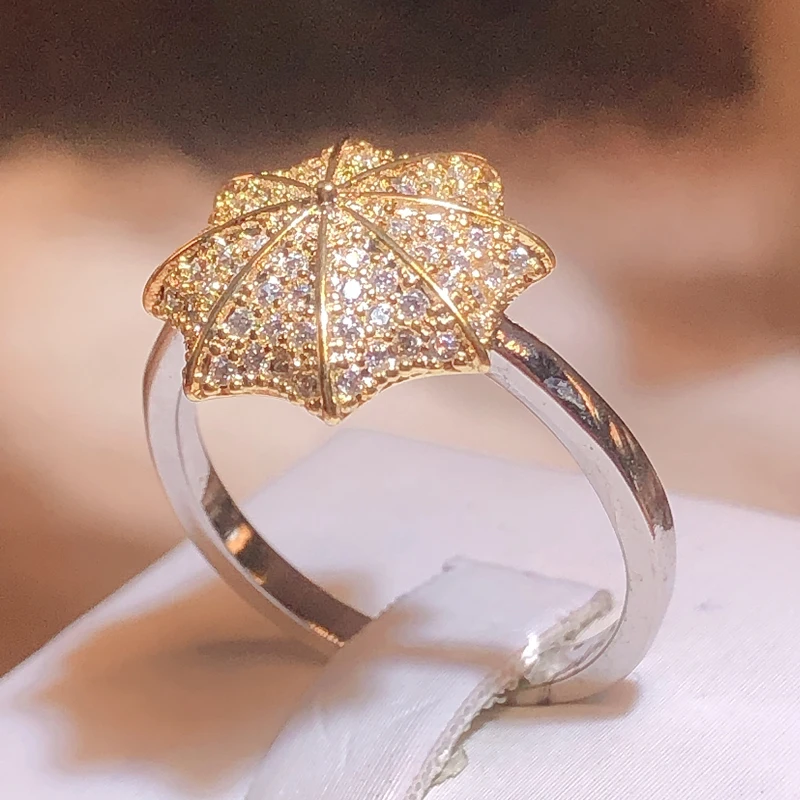 2022 New Creative Diamond-set Umbrella-shaped Ring Plating Rose Gold Jewelry Wholesale Female Party Birthday Jewelry Gift