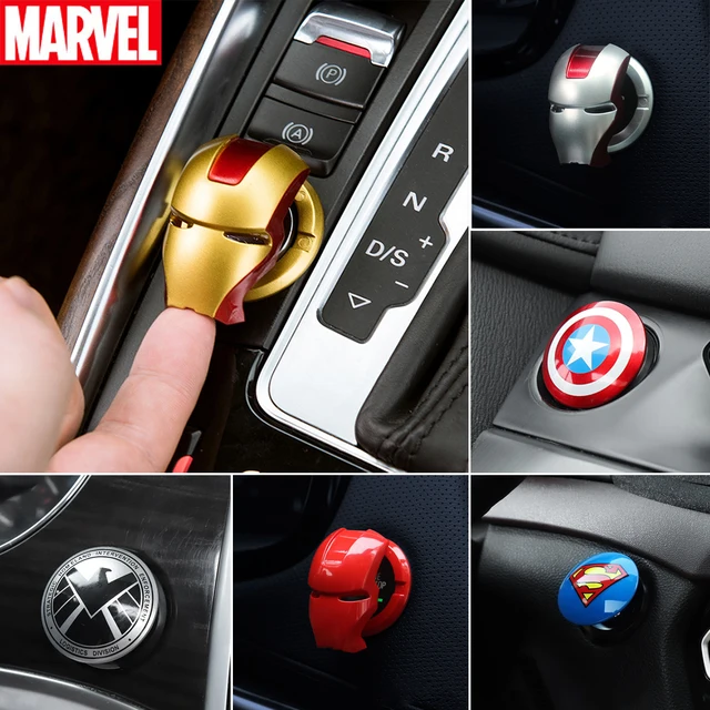Marvel Osłona Zapłonu Samochodu - Kapitan Ameryka i Iron Man Przycisk Startu Silnika, Anime Naklejka Ozdobna na Samochód Akcesoria Zabawka