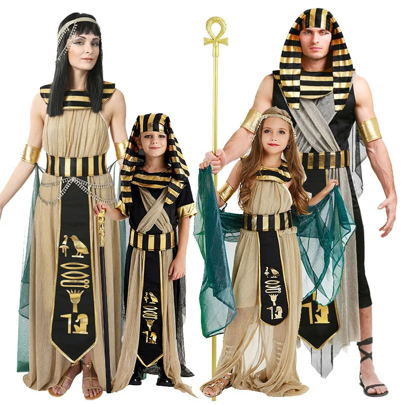 

Boy Girl Ancient Egypt Egyptian King Queen Women Cleopatra Costume Adult Medieval Couple Party Dress Pharaoh Cosplay For Kids