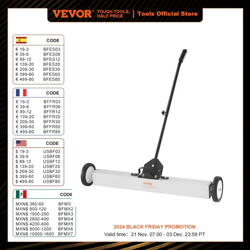 VEVOR Rolling Magnetic Sweeper with Wheels Push-Type Magnetic Pick Up Sweeper Large Magnet Pickup Lawn Telescoping Sweeper