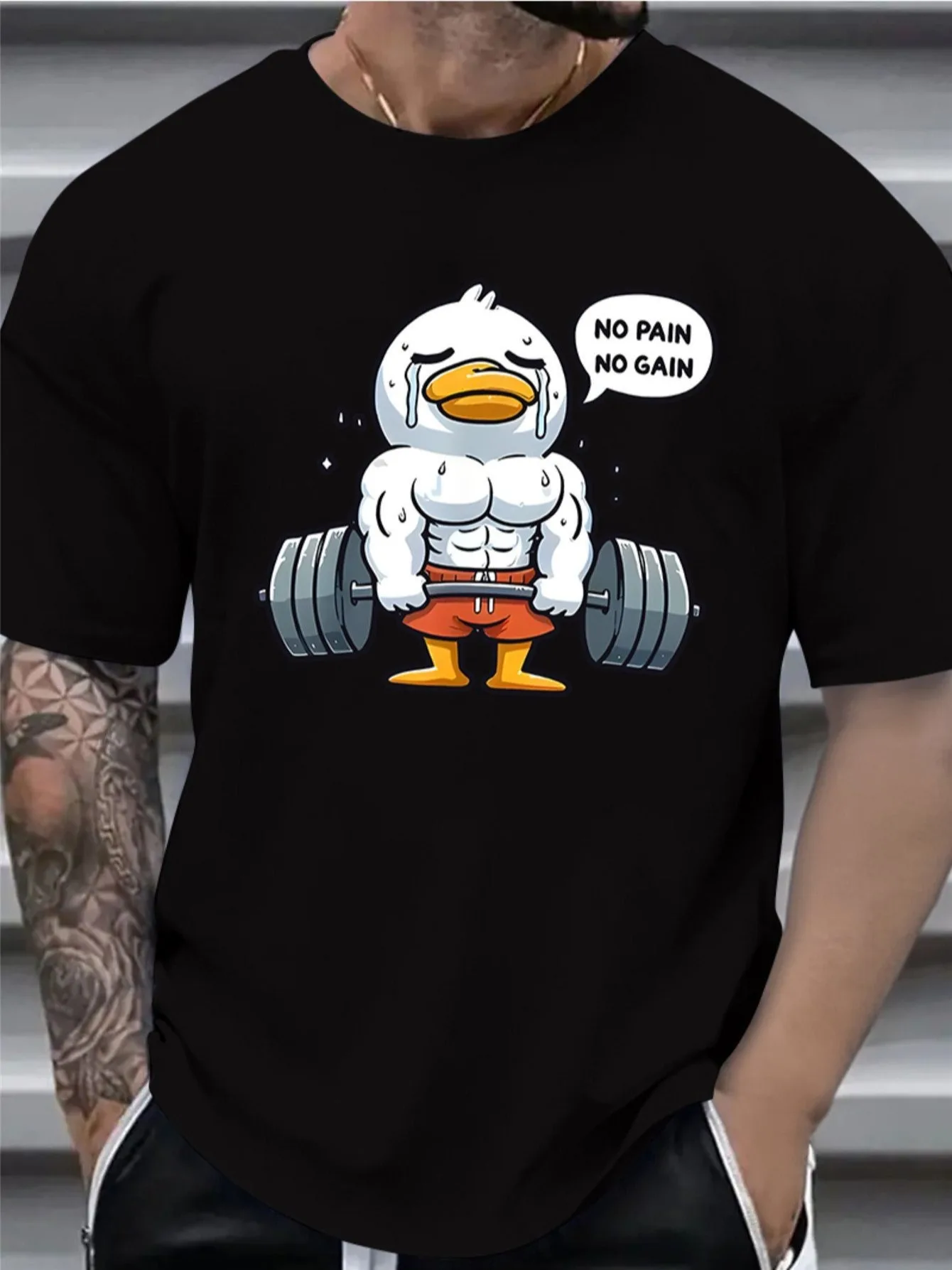 

No Pain No Gain Fitness Weightlifting Printed T-Shirts Premium Cotton Men Summer Casual Short Sleeve Tees