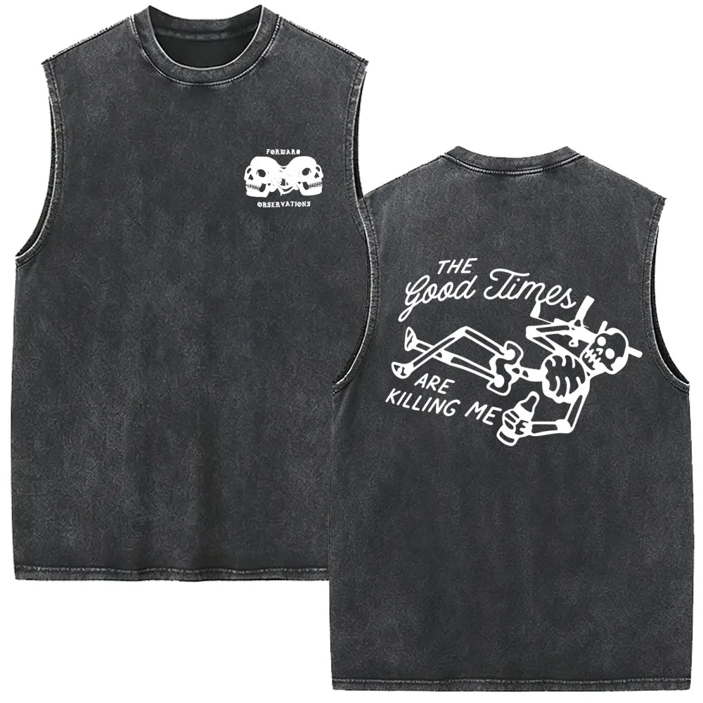 Forward Observations Group Vintage Washed Tank Tops Skeleton Streetwear Men Women Retro Rock Oversized Sleeveless Vest T-shirt