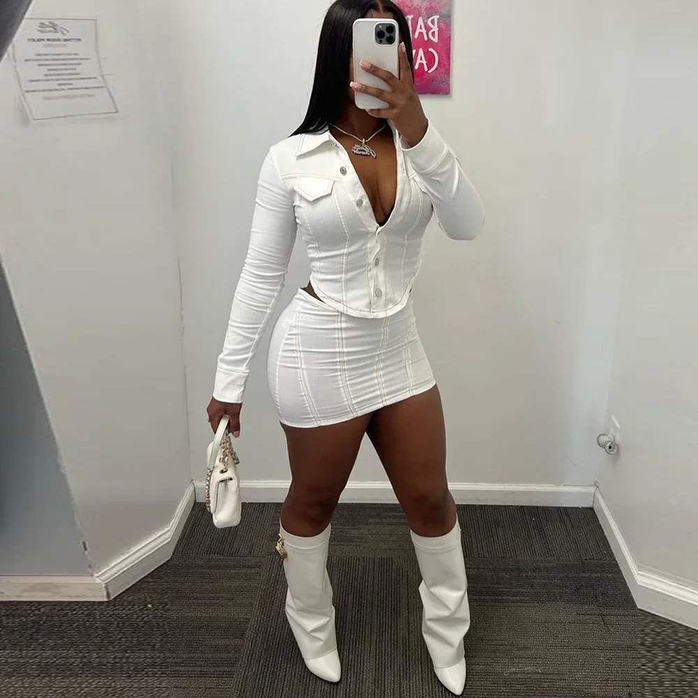 Skirt Two Piece Sets Women Streetwear Jacket Dress Sets Matching Sets Mini Skirts Suit Sexy Slim 2025 Outfits Y2k Streetwear