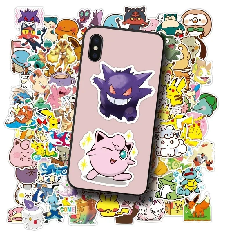 50pcs/bag Pokemon Anime Figures Stickers Toy Pikachu Charmander Psyduck Squirtle Jigglypuff Bulbasaur Waterproof Stiker Kid Gift