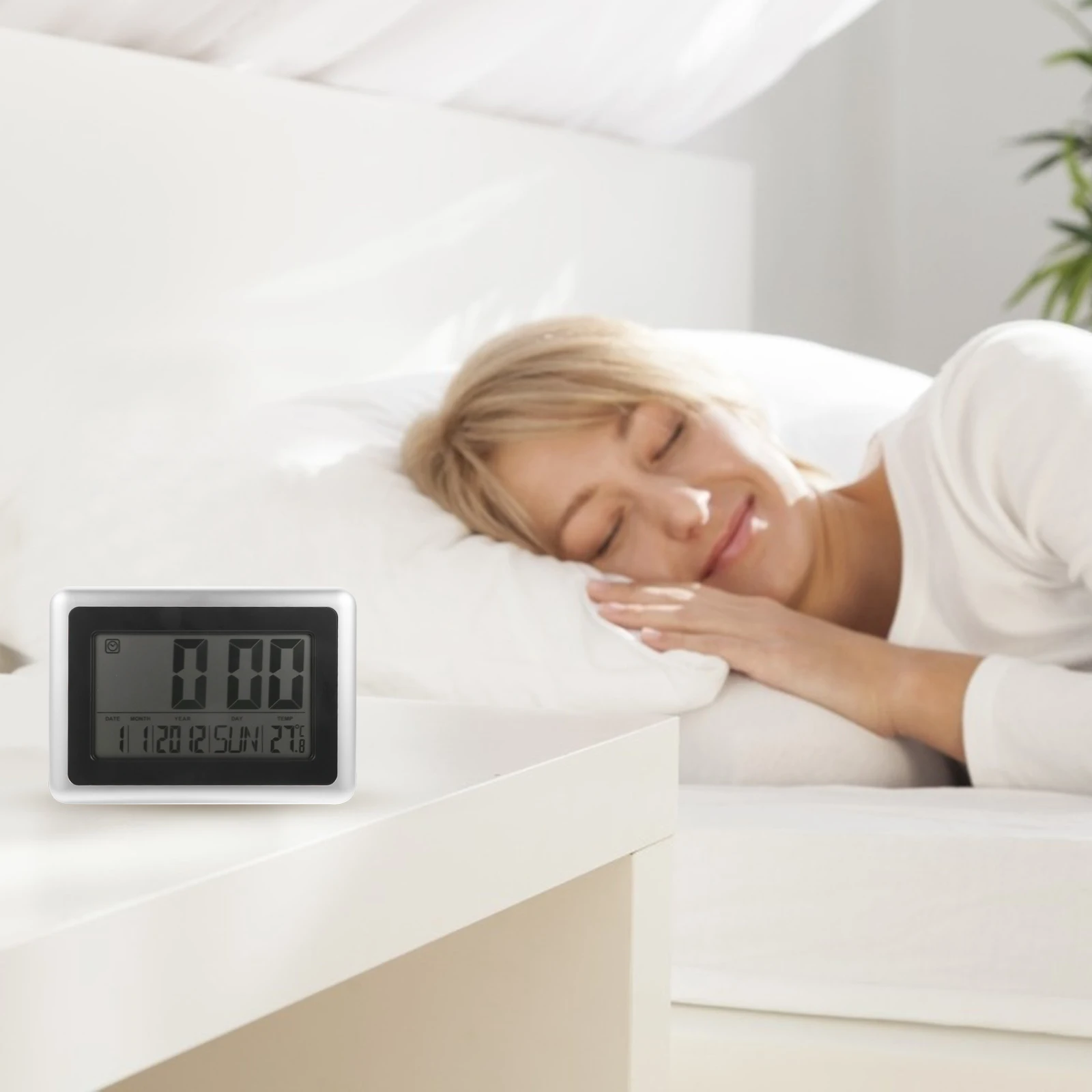 

Electronic Clock Desktop Wall Digital Alarm Wall-mounted Plastic LCD Mute for Elder Temperature Office