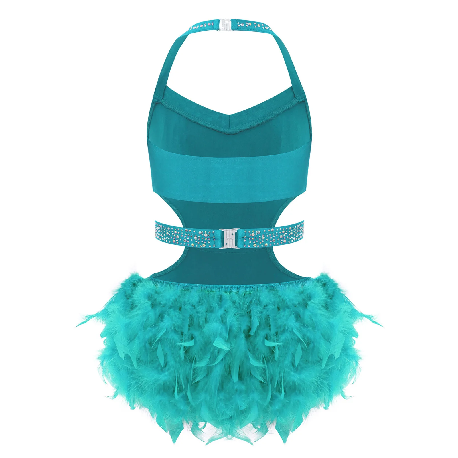 

Детское балетное платье-комбинезон для латиноамериканских танцев, без рукавов, с перьями, для девочек, с вырезами, для танцев, катания на коньках, выступлений