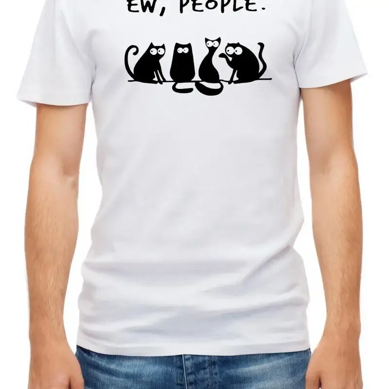Ew people cats Camiseta blanca de manga corta para hombre de alta calidad K787
