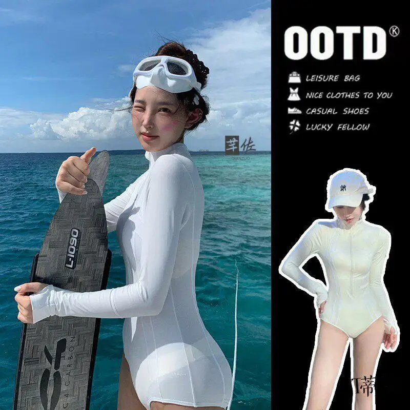 

Women's Wetsuit High Collar Long Sleeve Long Pants Sun Protection Professional Quick Dry One-Piece Swimming Costume Surfing