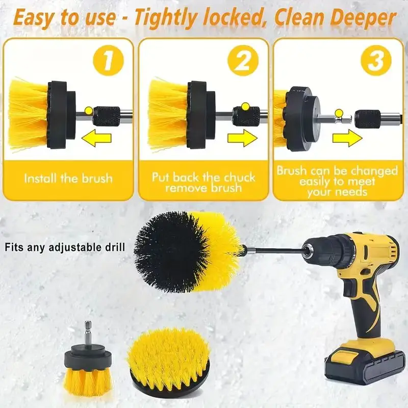 7-Piece Drill Brush Attachment Set Multi-Purpose Cleaning Tool Kit with Extension Pole for Floor & Automotive Use image 3