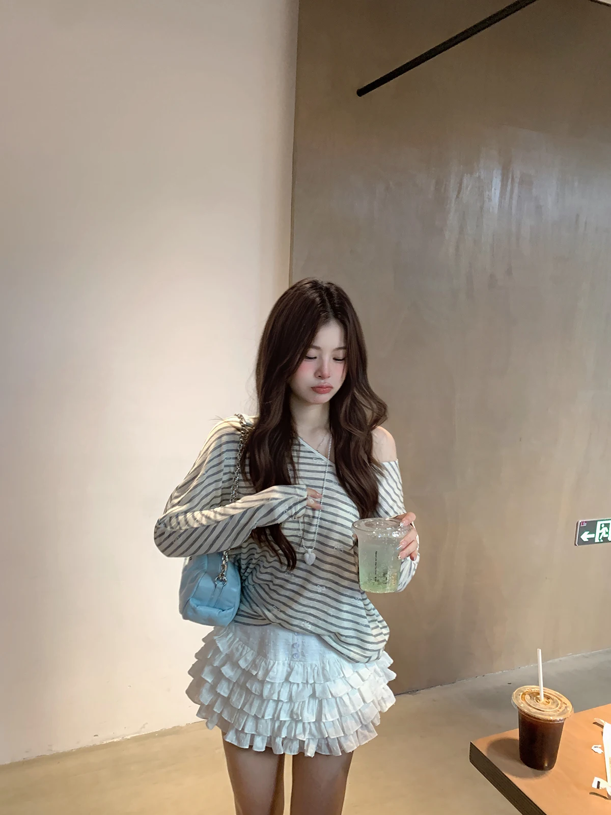 Sasaouni Heavy Industry 5 Layer Ruffle White Short Skirt Women's Initial Autumn New Cake a Line Bloom Skirt  Skirt