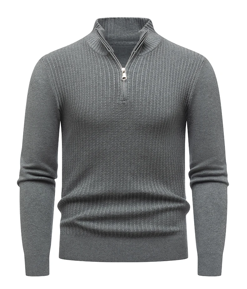 

2025 Новый осенне-зимний мужской простой однотонный пуловер с полумолнией и высоким воротом, модный повседневный молодежный теплый вязаный свитер