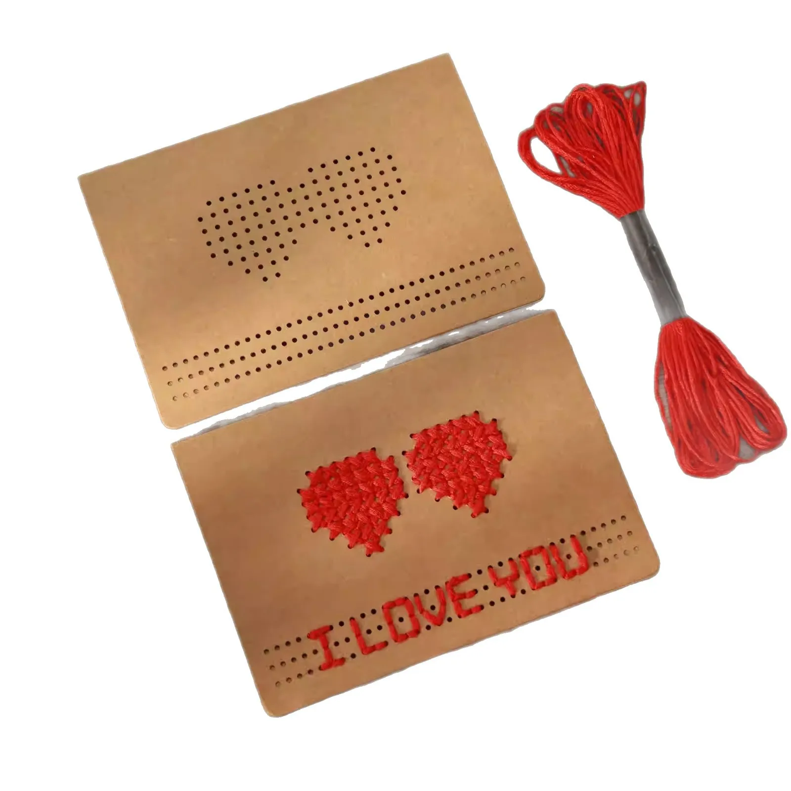 

Kraft Paper DIY Romantic Cross Stitch Love Greeting Cards, Valentine's Day Paper Carving Cards with Envelope Teacher's Day Gifts