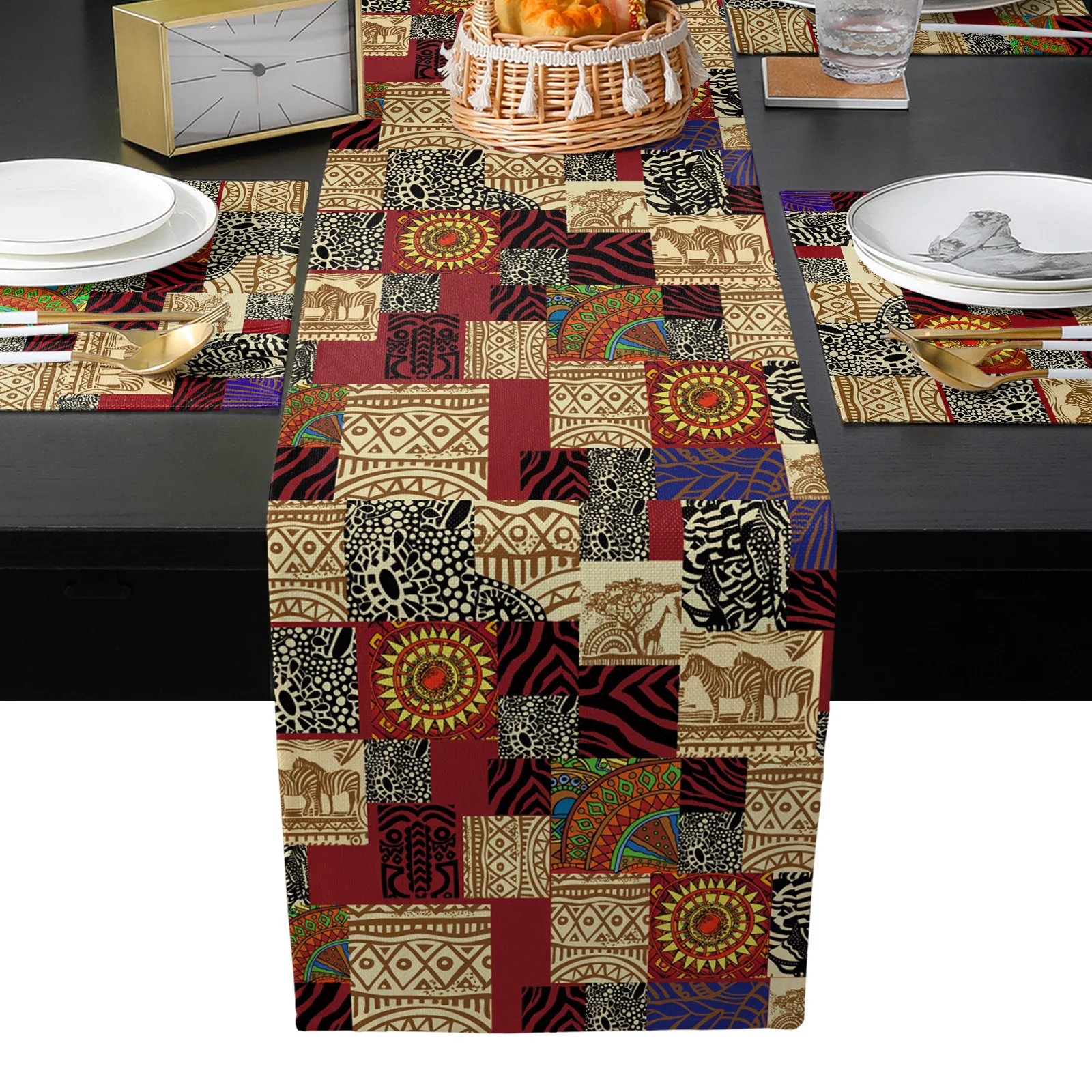 Chemin de table de style ethnique africain, décoration de table basse, nappe de mariage