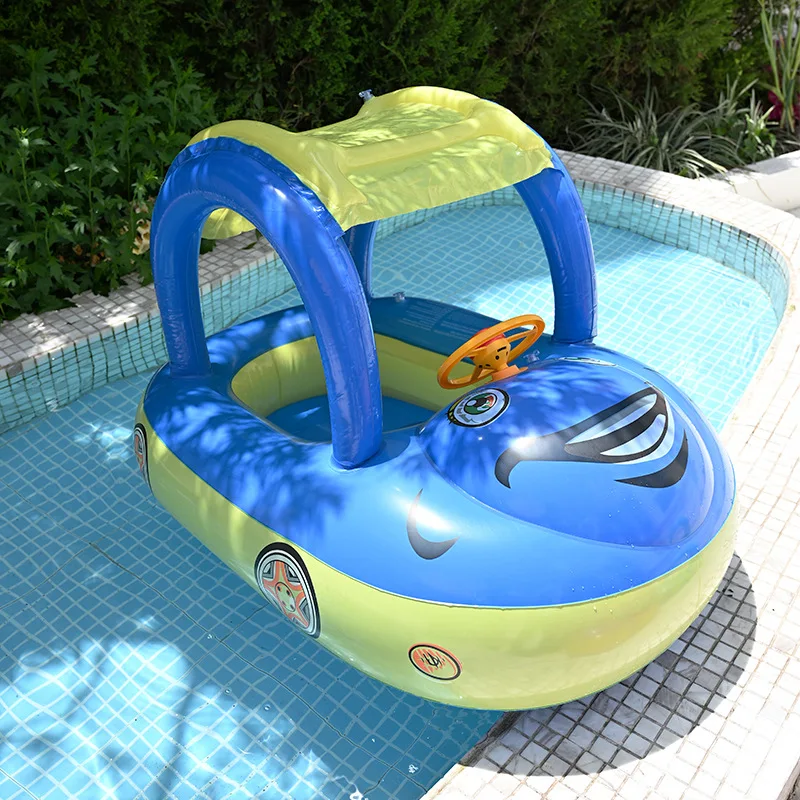 2026 ABC Car Shape Baby Seat Ring With Sunshade Horn Inflatable Boat Kids Swimming Float For Infant Toddler Pool Water Play
