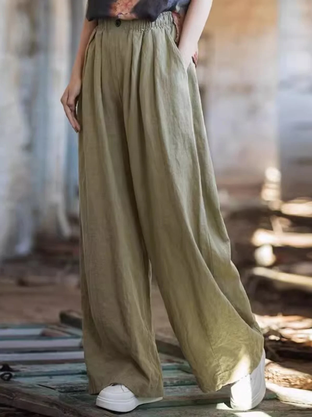 

Широкие брюки свободного кроя для женщин, повседневные льняные брюки, летние новые свободные прямые брюки для полных дам