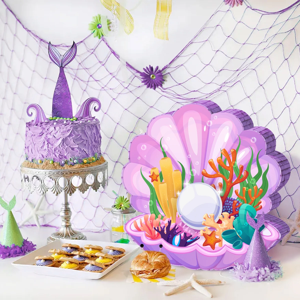 1Set Ocean Shell Theme Pinata Bundle with Blindfold Stick for Kids Girl Birthday Baby Shower Party Decoration view 3