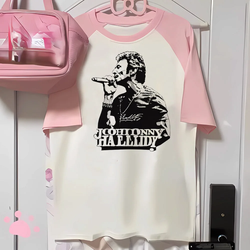 Johnny Hallyday Tee women modern style crew neck breathable tshirt girl anime y2k Japanese clothes